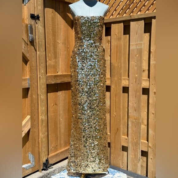 🆕 BRONX & BANCO 🧿 NWOT Farah Strapless Sequins Gown, Gold, Sz M US 6 - Picture 2 of 16